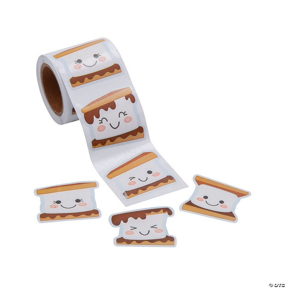 NWT Brown and White Happy S’more 100 piece stickers roll 1.5” each - Picture 3 of 3